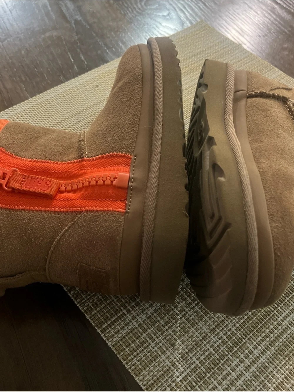 UGG Kids Chestnut Suede Boots with Orange Trim